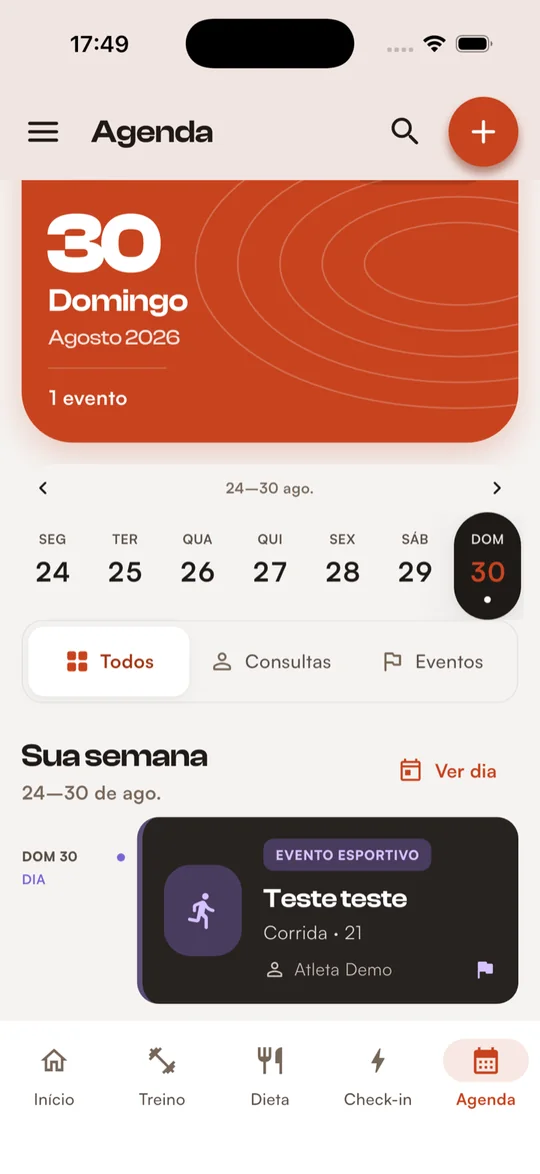 Agenda semanal do atleta